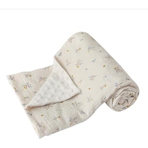 DaysU Baby Blankets for Girls with Muslin Cotton Front and Dotted Fleece Back, Silky Micro Super Soft Plush Newborn Baby Blankets Unisex, Bed Blanket Bed Throws, Floral, 30x40 inches