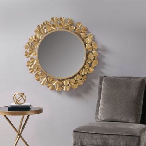 Eden Foil Ginkgo Decorative Wall Mirror Gold - Martha Stewart: Luxurious Iron Frame, 30.5" Diameter, No Assembly Required