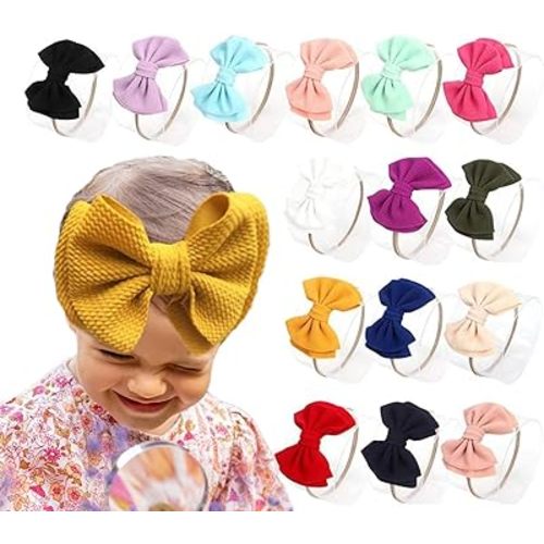 DANMY Baby Girl Nylon Headbands Newborn Infant Toddler Bow Hairbands Soft Headwrap Children Hair Accessories (15pack-pink set)