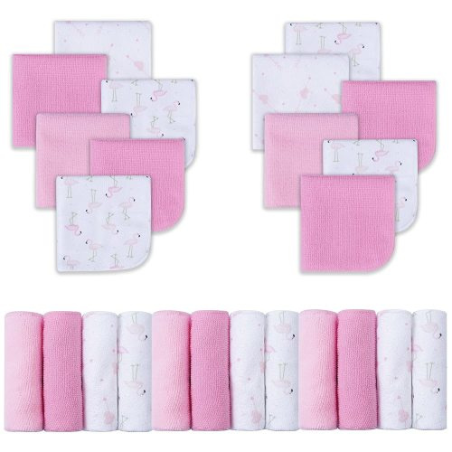 Viviland Baby Washcloths, Soft 24-Pack Baby Wash Cloths Unisex for Boys Girls, Super Absorbent Baby Face Towel Gentle on Sensitive Skin, Wash Clothes for Baby Face & Body, 9"x 9" Pink Flamingo Pattern