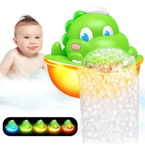 Light Up Bath Toys,Baby Bath Toys Dinosaur Bath Bubble Machine Automatic Bath Bubble Maker with Colourful Light Bathtime Shower Bathtub Toys for Kids Ages 1-5 Birthday Gift for Toddler Boys Girls