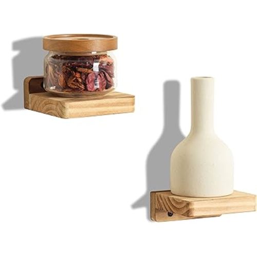 Freezing point Small Floating Shelf for Wall Set of 2 Natural Wood 4Inch Mini Wall Shelves Decor Plant Display Collectibles Mounted Kitchen Bathroom Bedroom Corner Decorative Storage Tiny Stand