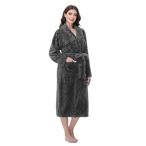 Yurhap Premium Robes for Women - Super Soft Cozy Fleece Womens Robe Plush Long Bathrobe