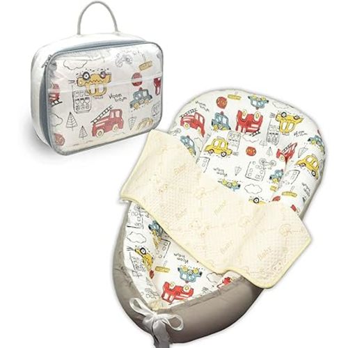 Baby Lounger New Born 0-24 Months Adjustable, Ideal for New Born Shower Gift, Portable and Safe Baby Nest, Secure and Soft for Peaceful Naps, Comfort Baby Lounger for Rest & Play. (Blue)