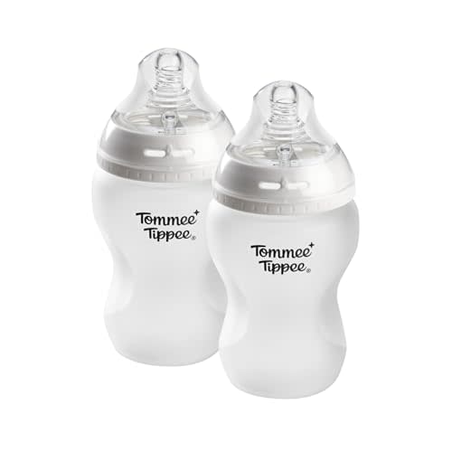 Tommee Tippee Silicone Coated Glass Baby Bottles for Feeding, 9 0z, Anti-Colic, 0+ Months, Slow Flow Breast-Like Nipple, Shatter-Proof Glass, BPA Free, Pack of 2