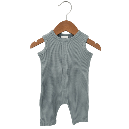 Organic Waffle Easy Romper, Mountain Green
