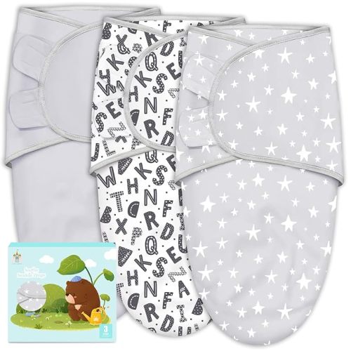 Cute Castle 3-Pack Baby Swaddle Sleep Sacks - Newborn Swaddle Sack - Ergonomic Baby Swaddles Blanket Warp for Boys and Girls - Baby Essentials (0-3 Months - Gray, Letters, Stars)