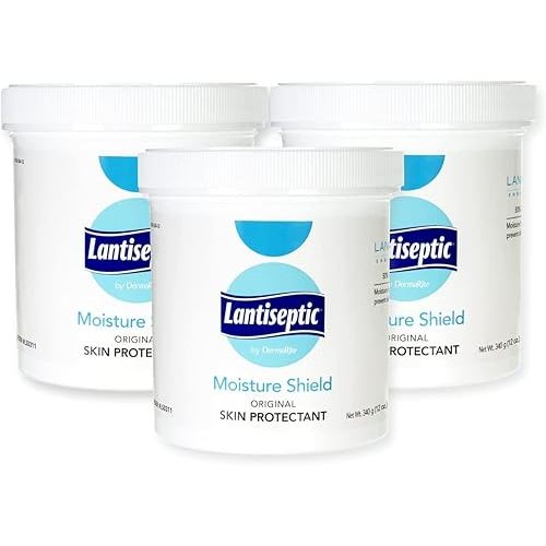 Lantiseptic Moisture Shield Original Skin Protectant – 50% Lanolin Enriched Skin Protectant Barrier Cream for Incontinence – Paraben Free, 3 Jars, 12oz Each