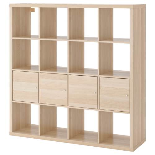 KALLAX Shelf unit with 4 inserts - white stained oak effect 57 7/8x57 5/8 "