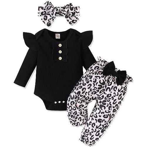Baby Girl Clothes Newborn Infant Outfits Ruffle Romper+ Floral Pants + Cute Headband Sets for Girls