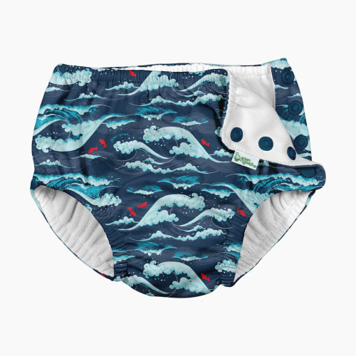 i play by Green Sprouts Snap Reusable Absorbent Swimsuit Diaper - Navy Tidal Waves, 6-12 Months