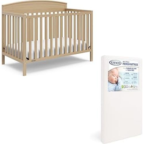 Graco Benton 5 in 1 Convertible Crib (GREENGUARD Gold Certified) with Premium Foam Crib and Toddler Mattress Included - Driftwood, Converts from Baby Crib to Toddler Bed, Daybed and Full-Size Bed
