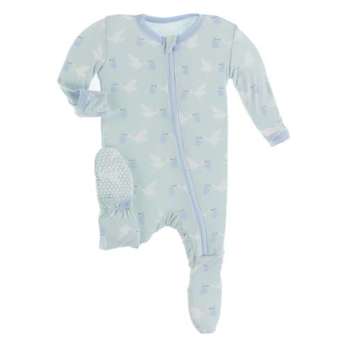Print Footie with Zipper in Spring Sky Stork