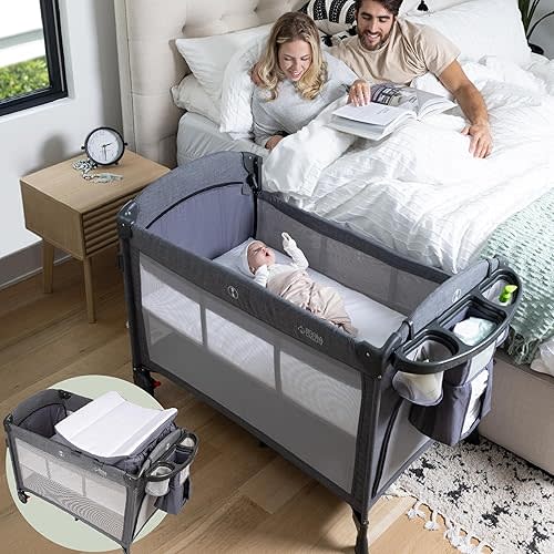 4-in-1 Baby Bassinet - Bedside Crib Sleeper, Pack and Play, Diaper Changing Table & Travel Bassinet - Portable Bassinet for Newborn To Toddlers - Travel Bag Included
