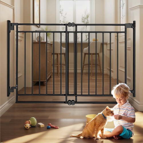 Baby Gate No Bottom Bar, Caveen 27.5-43" Baby Safety Gate for Stairs and Doorways, Black