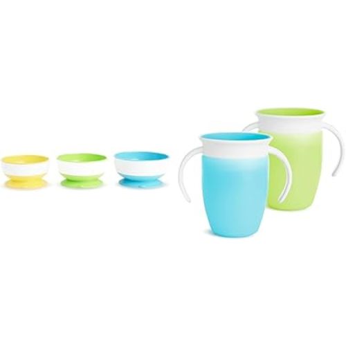 Munchkin® Stay PutTM Suction Bowls for Babies, 3 Pack and Miracle® 360 Trainer Sippy Cups, 2 Count, 7 Ounce