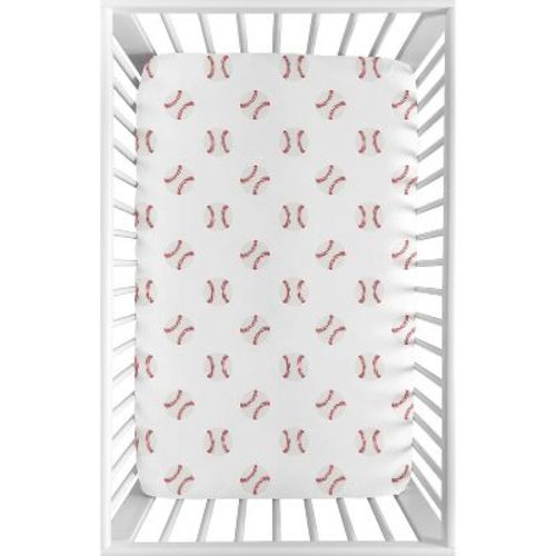 Sweet Jojo Designs Boy Baby Fitted Mini Crib Sheet Baseball Patch Red And White