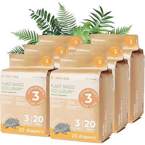 120 Eco Crawler Pull-Up - Training Pants with 100% Plant-Based Layers, Disposable Diaper Pants & Hypoallergenic Toilet Training Pants - Secure Fit Size 3 Easy Ups (15-26lb) 6 Pack