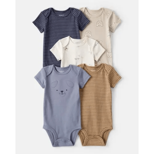 5-Pack Dog Print Multipack Bodysuits - Blue/White/Navy/Brown | Carter's | 6M