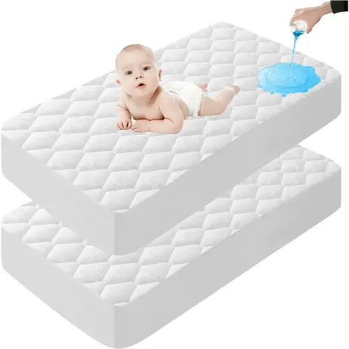 Lunsing 2 Pack Waterproof Crib Mattress Protector, Soft & Breathable Crib Mattress Pad Cover, 3-10 inches Deep Pocket, 52"x28", White