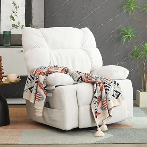DYHOME 2025 New White Power Recliner Chair, Swivel Massage Rocking Recliner Chairs for Adults with Heated, USB & USB-C Ports, Modern Single Lounge Sofa for Living Room, Bedroom