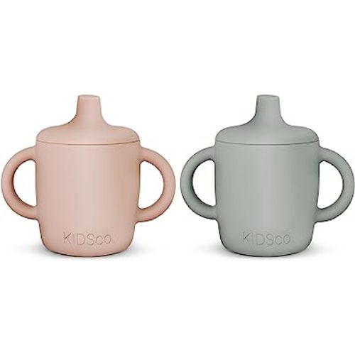 Silicone Sippy Cup and Training Cup for Baby 6 months+ Soft Spout and Handles Unbreakable Easy Grip for Babies 6-12 months and Toddlers 1-3 years 5oz/150ml (Grey Mist and Pink)
