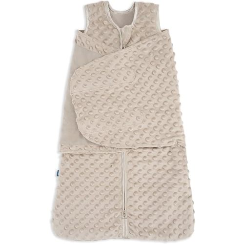 HALO Sleepsack Swaddle, 3-Way Adjustable Swaddle Blanket, TOG 3.0, Velboa, Fawn Grey Plush Dots, Small, 3-6 Months