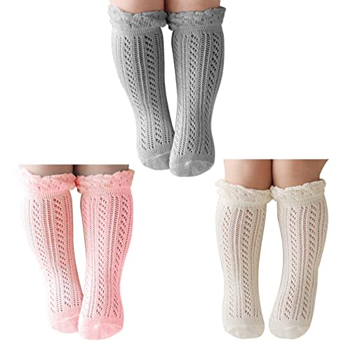 ACTLATI Baby Girls Knee High Socks Hollow Out Anti-skid Knitting Stockings Suitable for 0-2 Years Infants Toddlers
