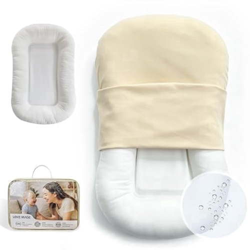 LOVE MAGE Baby Lounger Pillow for Newborn 0-12 Months, Portable Infant Nest with Removable Cover, Soft & Breathable Lounger for Baby Boys and Girls