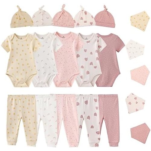 Baby Short Sleeve Jumpsuit Essentials Infant Clothing Set 20-Piece for Boys and Girls