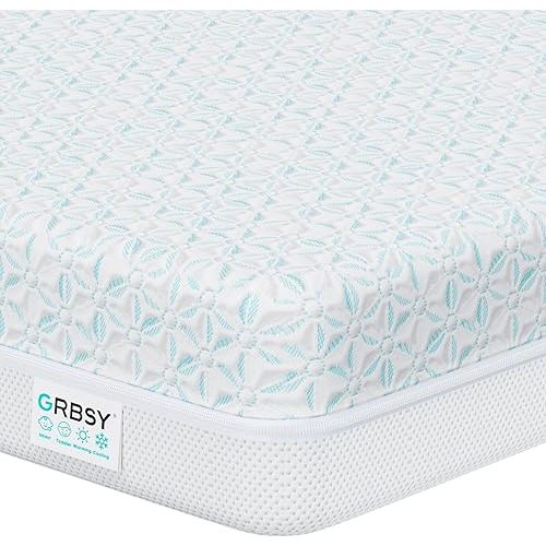 Grbsy 4 in 1 Crib Mattress, 6" Dual Sided Memory Foam Toddler Bed Mattress, Cotton Heat & Tencel Cooling Cover, Firm Breathable Baby Mattress for Infant & Toddler, Waterproof Linning & Washable