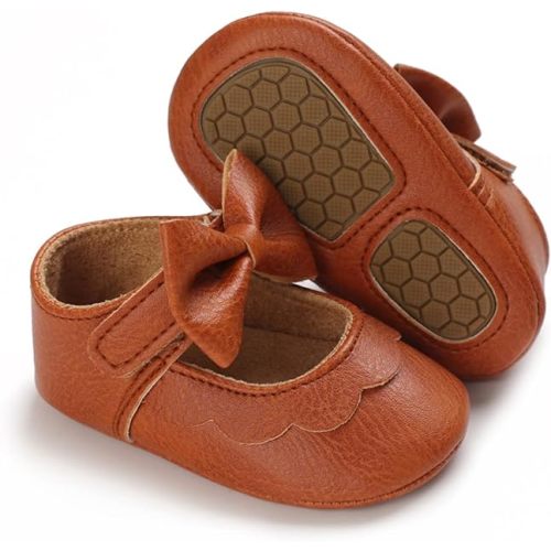 LAFEGEN Baby Girls Mary Jane Flats with Bownot Non Slip Soft Sole PU Leather Newborn Infant Toddler First Walker Cirb Dress Shoes