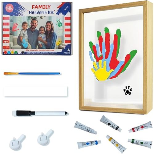 80S Family Handprint Kit, Handprint Art Craft DIY Kit, Baby Hand Print Gift for New Moms, Parents, Grandparents, 6 Safe, Non-Toxic Paints, Ideal for Mother's Day, Father's Day, Anniversary & More