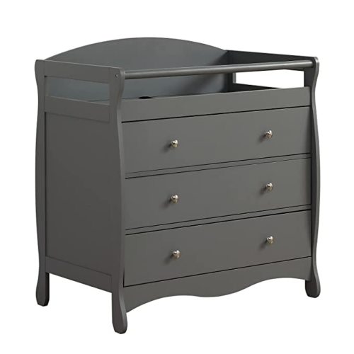 Karl home Changing Table (Gray) Dresser Baby Diaper Changing Station Infant Nursing Table with 3 Drawers, Safety Rail & Strap for Bedroom, Nursery, Gray
