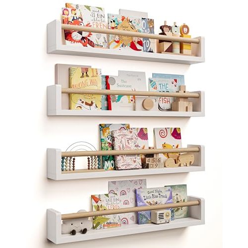 Seocry Nursery Book Shelves - 4 Pack, Wall Book Shelves for Bedroom, Kids, Play Room, Nursery Decor