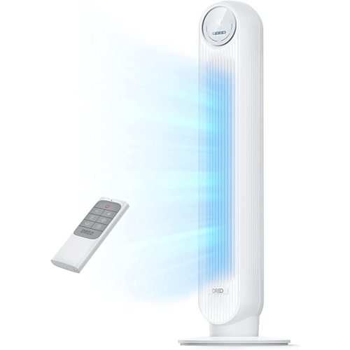 Dreo Tower Fan for Bedroom, 25ft/s Velocity Quiet Floor Fan, 90° Oscillating Fans for Indoors with 4 Speeds, 4 Modes, 8H Timer, Standing Fans, Bladeless Fan, White, Nomad One (DR-HTF007)