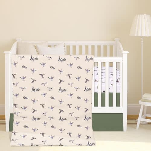 CroBlissful 3 Pieces Mallard Duck Nursery Crib Bedding Set for Girls Boys Mallard Duck Baby Standard Size Bedding Sets with Comforter Fitted Sheet Crib Skirt