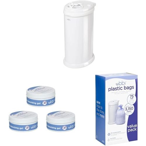 Ubbi Steel Odor Locking Diaper Pail, Lavender Scented, 13 Gallon Capacity, 75 Bags