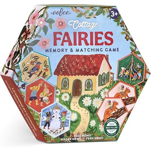 eeBoo: Memory & Matching Game - Cottage Fairies - 20 Hexagon-Shaped Matching Pairs, Nature Themed Concentration Tile Game, Kids Ages 3+, 1-4 Players