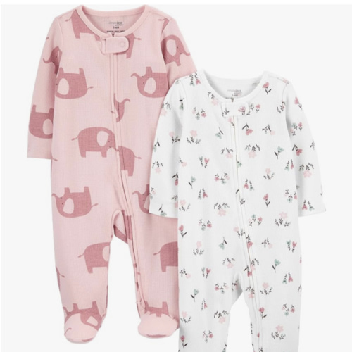 Simple Joys by Carter's Baby Girls' 2-way Zip Thermal Footed Sleep and Play, Pack of 2