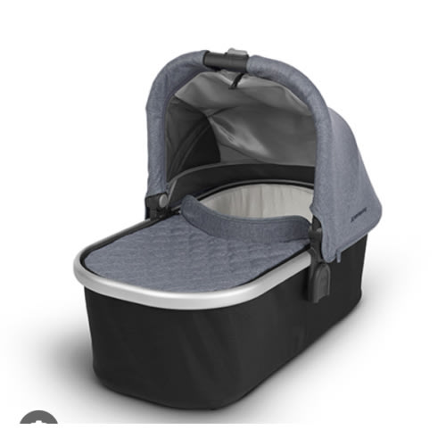 UPPAbaby Bassinet/Compatible with Vista, Cruz, Ridge, Minu Strollers/Overnight Sleep Solution/Mattress, Sheet, and Bug Shield Included/Anthony (White and Grey Chenille/Carbon Frame)