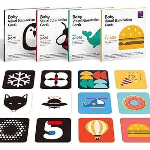Flash Cards Baby Visual Stimulation Cards For 0-3-6-12-36 Months, 0-3 Months Infant Newborn Tummy Time Toys Gifts 6''×6'' Large for Sensory Development Black White Card Set