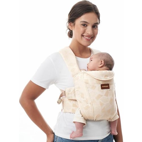 Momcozy Newborn Carrier WeeSnug - Lightweight and Cozy Comfort for 7-25 lbs, Ergonomic Cross-Back Support, Jacquard Weave, Hands-Free Baby Carrier with Lumbar Support, Geometry