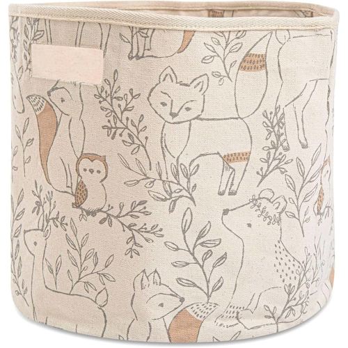 Crane Baby Woodland Nursery Basket, Animal Nursery Decor, Fabric Storage Bin, Collapsible Forest Decor, Hamper with Handles for Toys, Laundry, and Baby Items