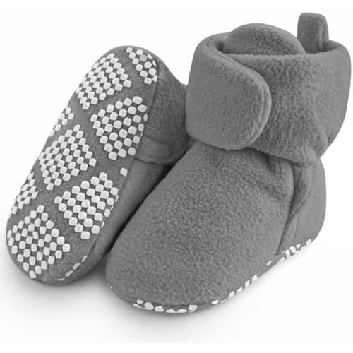 Pro Goleem Fleece Baby Booties, Warm Cozy Baby Slippers, Stay On Sock Shoes, Easy to Put on, Unisex Baby Gifts, Soft Non-Slip Adjustable Newborn Boots for Boys and Girls