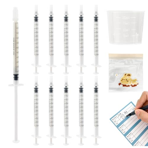 Kid2Kit 50 Sets 1mL Colostrum Syringes with Caps, Colostrum Collector Kit Include 50pcs 1mL Sterile Syringes for Colostrum, 1 Measuring Cup, 5 Storage Bags, 50 Labels