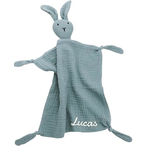 Personalized Muslin Lovey Blanket, Embroidered Baby Security Blanket Bunny Comforter, Soft Sleeping Toy, Personalized Baby Gift, Custom Name