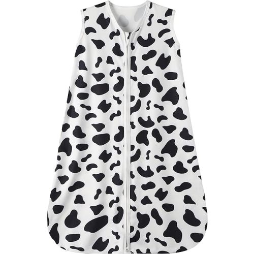 Baby Sleep Sack 0-6 Months Baby Wearable Blanket 100% Rayon Cotton 2-Way Zipper Toddler Sleeping Sack,Comfy Soft Lightweight TOG 0.3(Cow Print)