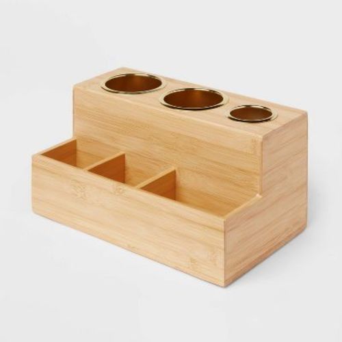 12"X7"X6" Bamboo Hair Tools Organizer with 5pc Magnets - Brightroom™: Bathroom Tray, Hair Dryer Holder, Organization