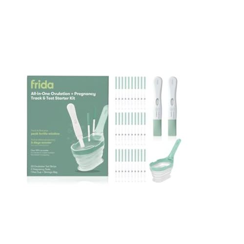 Frida Fertility All-in-One Ovulation & Pregnancy Test Kit – 30 Easy at-Home LH Strips, Ovulation Tracker, 2 Early Detection Pregnancy Tests & Reusable No-Mess Pee Cup